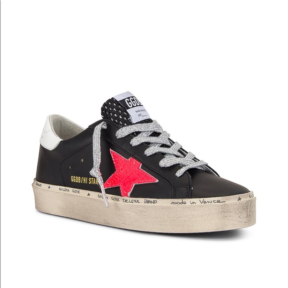 Golden Goose Shoes - Golden Goose Black Sneakers with Red Star and Silver Laces